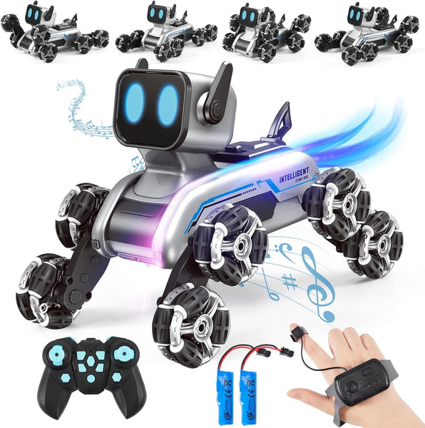 Remote Control Robot Dog Toy for Kids, Gesture Sensing Stunt Rc Cars with Music & Light